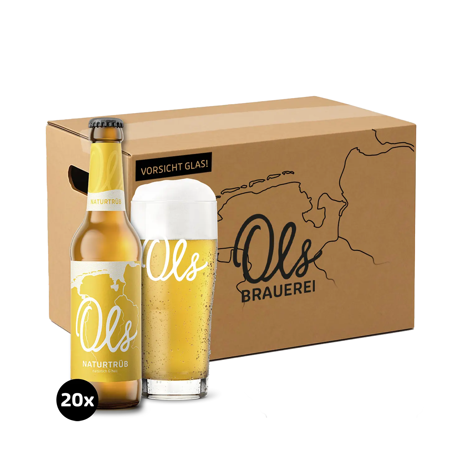 Ols Naturtrüb Box Eine Flasche Und Ein Glas Ols Naturtrüb